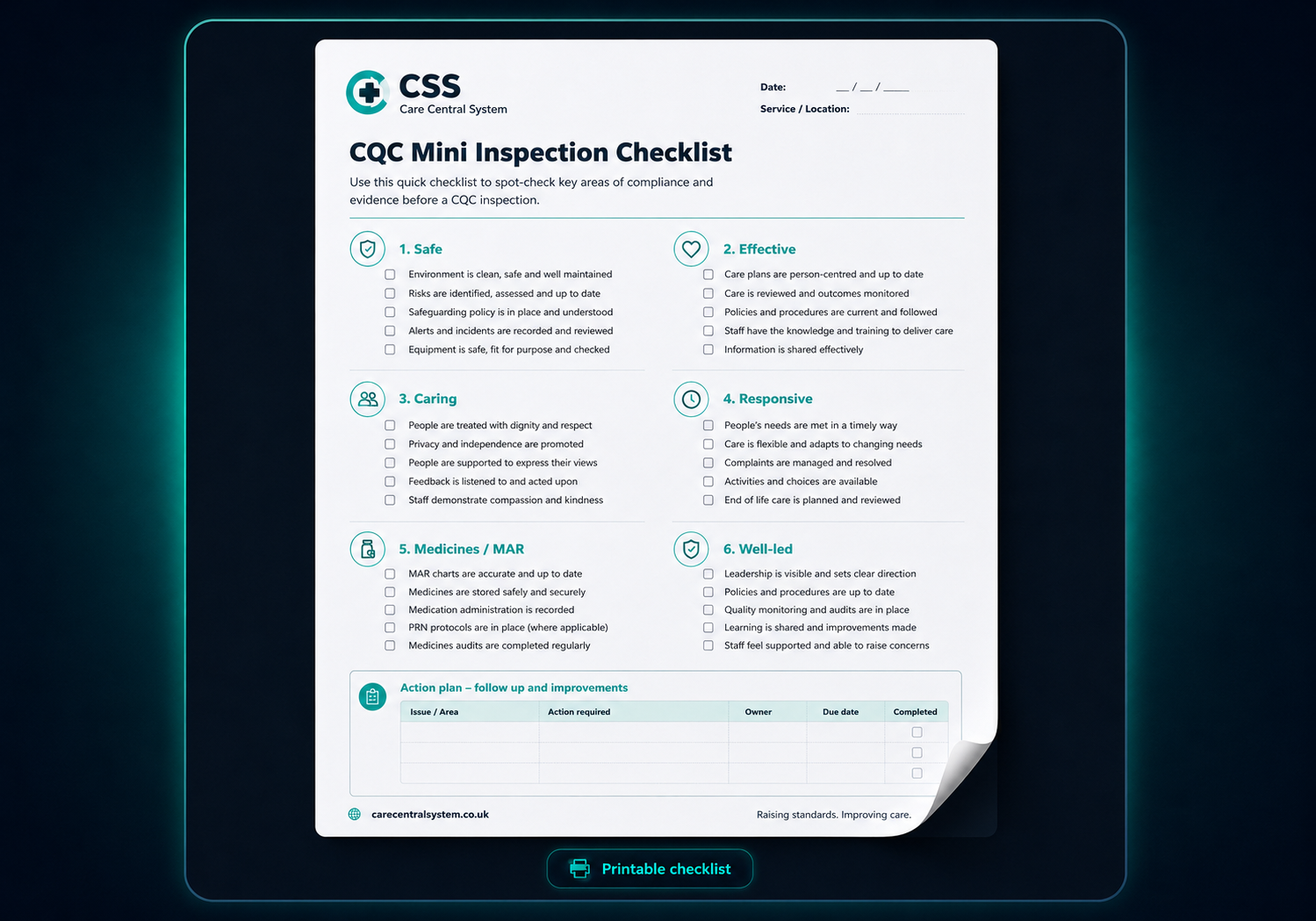 Printable CQC mini inspection checklist mockup